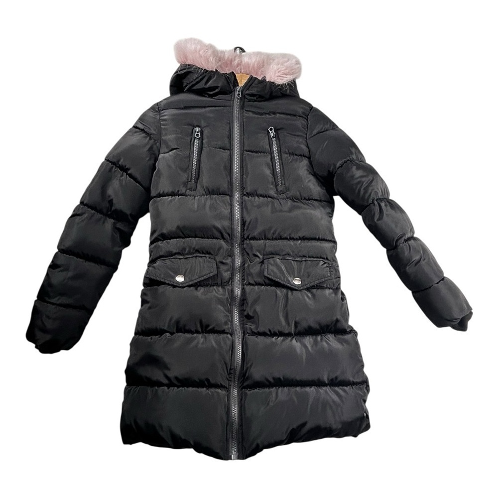 Arctic Squad Kids Puffer Jacket – Size 12 – Black with Faux Fur Hood pre-loved